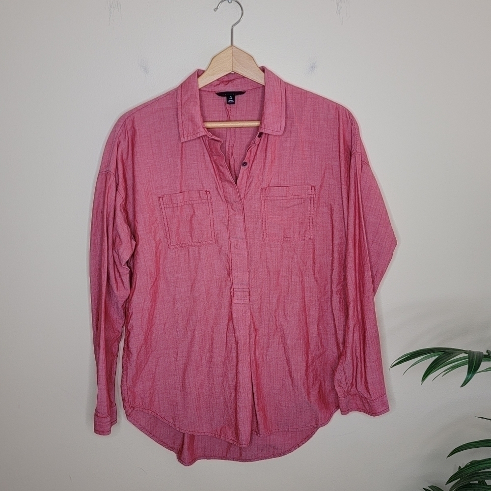 Lands' End Heathered Red Popover Shirt Size Small